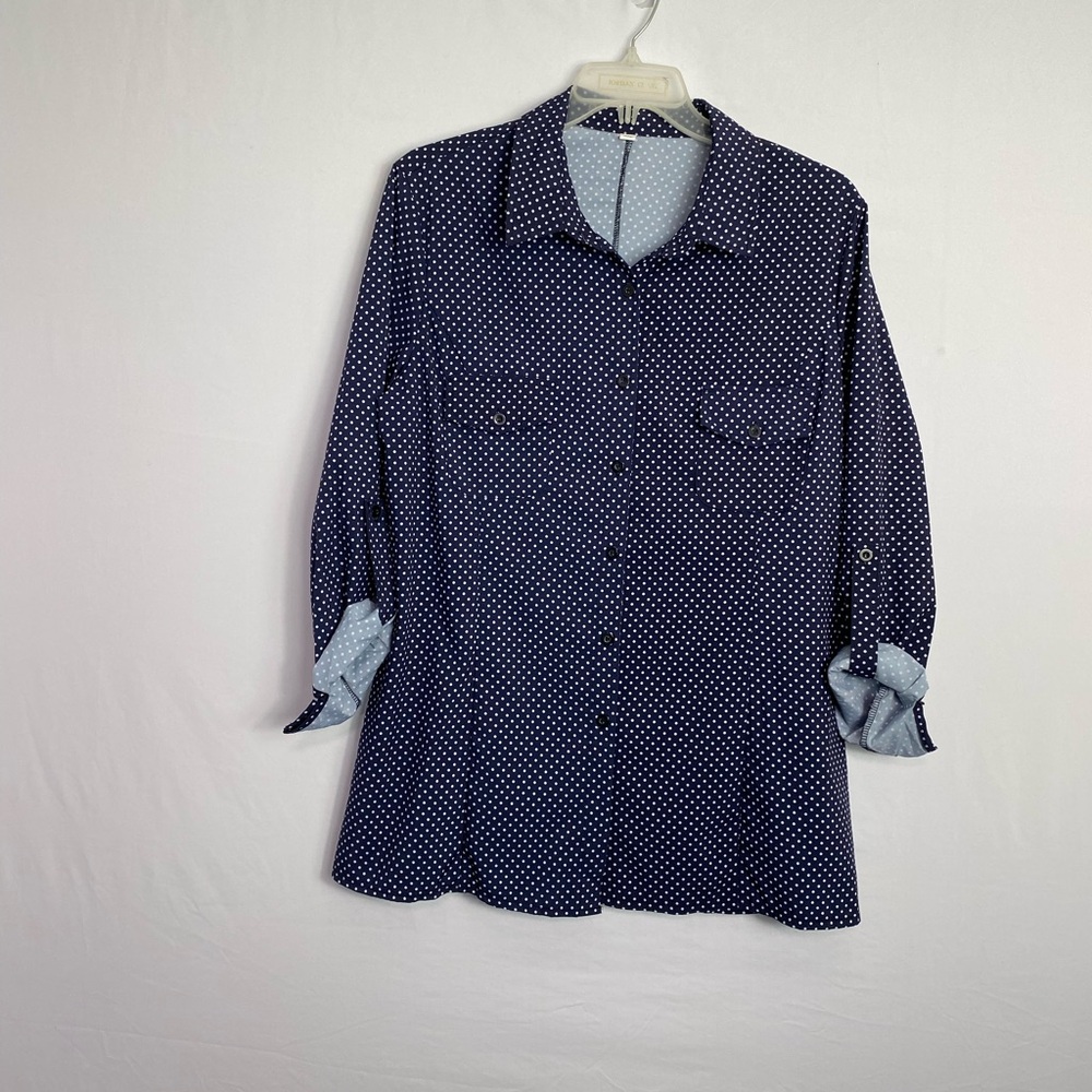 Navy Polka Dot Button-Up Shirt